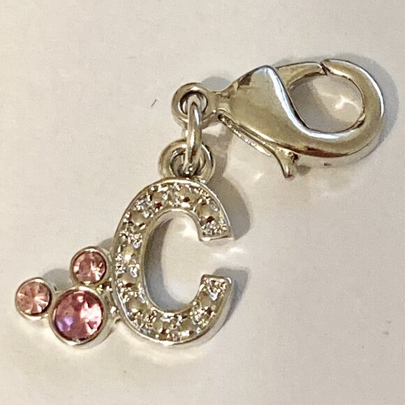 Vintage Disney Pink Crystal Mickey Mouse Ears Charm Clip On Initial Letter C - Picture 5 of 10